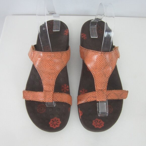 Orthoheel Womens 8 - 8.5 Orange Snakeskin Slip On Strappy Sandals Comfort Shoe - Picture 7 of 15